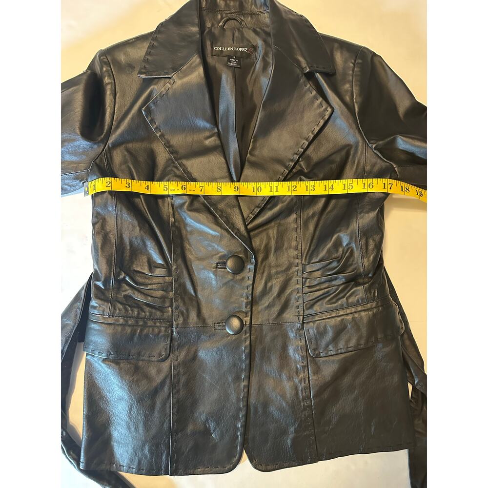 Colleen Lopez Genuine Leather Jacket Coat Polyester Lined Tie Waist Size Small - Picture 4 of 6